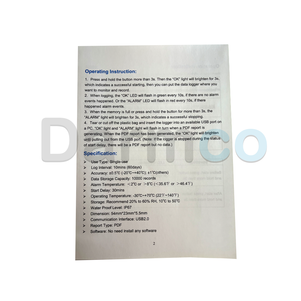 ترموگراف دما یک بار مصرف 90 روز