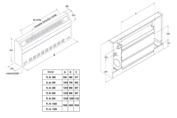 فن کویل زمینی مورب زن تهویه 600CFM مدل FLN-600