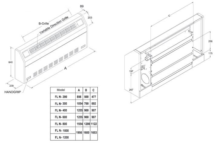 فن کویل زمینی مورب زن تهویه 200CFM مدل FLN-200
