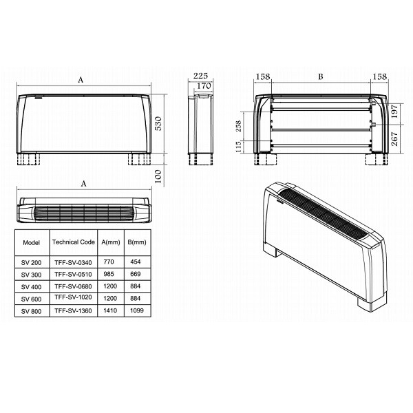 فن کویل زمینی کریوه بدون پایه تهویه مدل SB-800