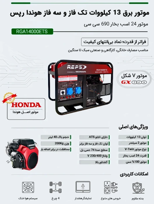 خرید موتور برق هوندا رپس 13 کیلووات 