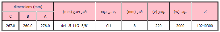 مشخصات المنت آبگرمکن 3000W لعران