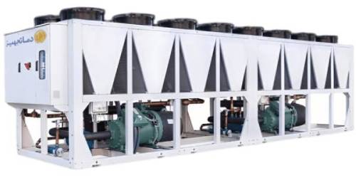 چیلر تراکمی هوایی اسکرو 650 تن تبرید بویلر صنعت مدل DTCHS650