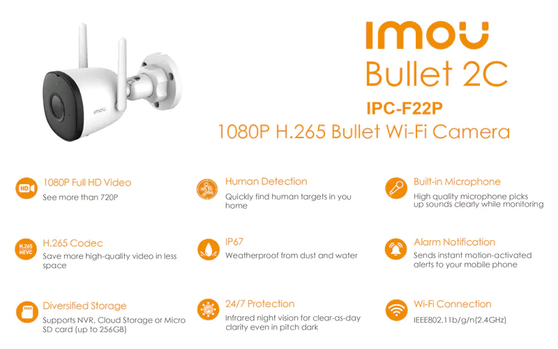 مشخصات دوربین مداربسته وایرلس داهوا Bullet 2c