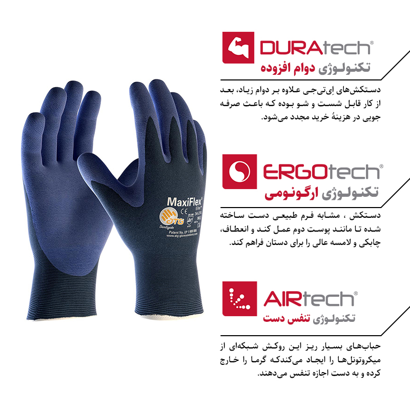 دستکش ATG مدل مونتاژکاری مکسی فلکس الیت – کف‌ مواد