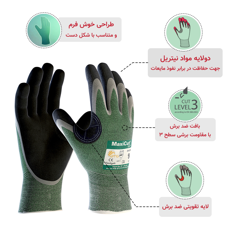 دستکش ATG مدل ضد برش مکسی کات اویل – کف مواد کات ۳