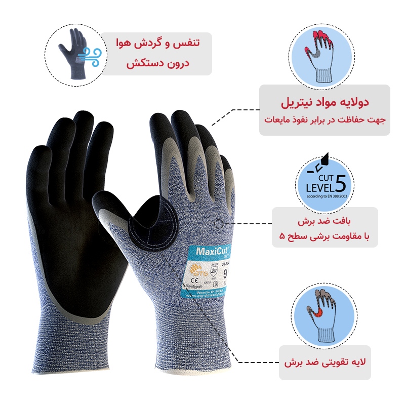 دستکش ATG مدل ضد برش مکسی کات اویل کات ۵ – کف مواد