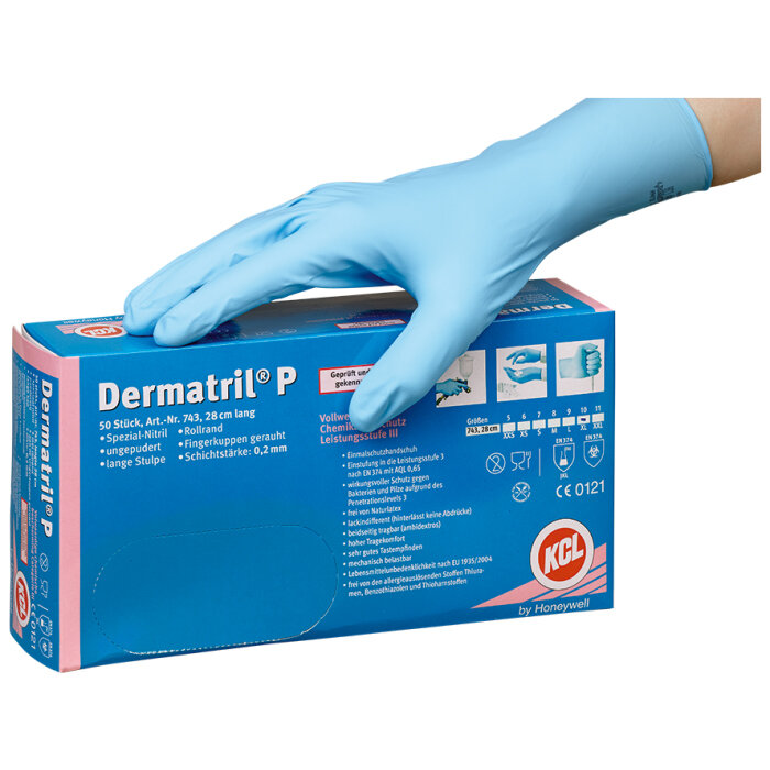 دستکش ایمنی نیتریل کی سی ال مدل 743 Dermatril@P بسته 50 عددی