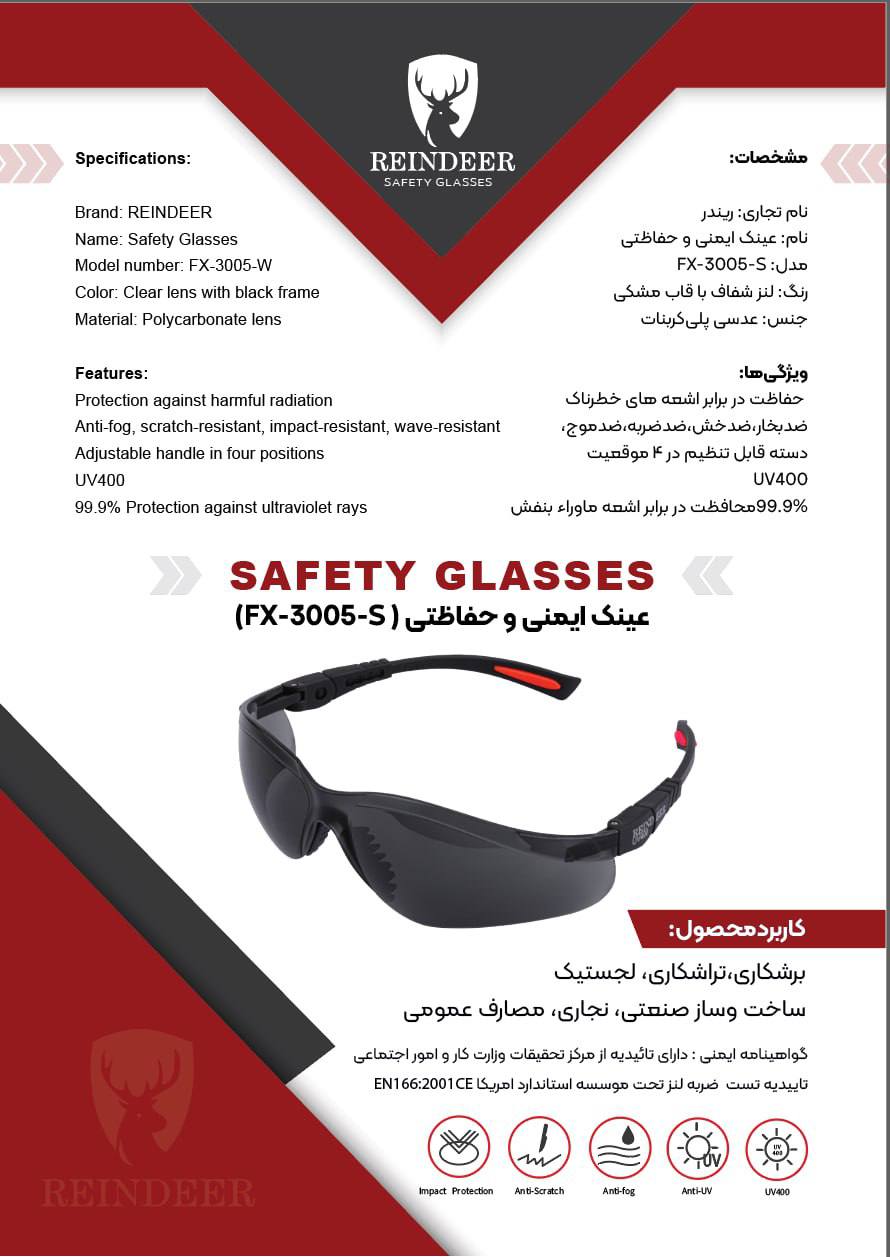 عینک ایمنی ریندر مدل Reindeer fx-3005-s