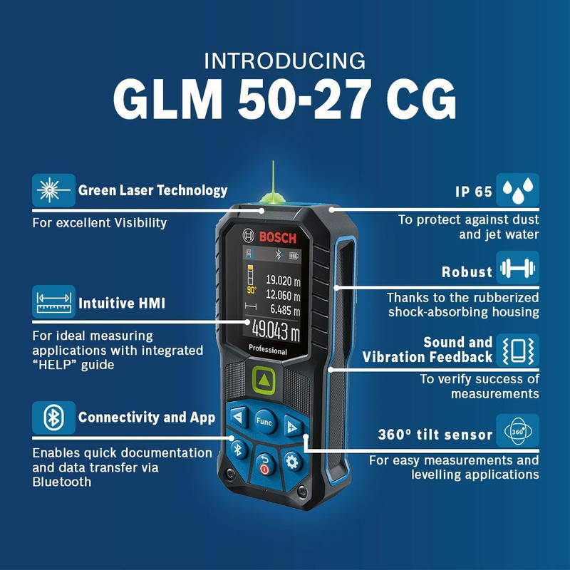 متر لیزری بوش مدل نور سبز GLM50-27 CG