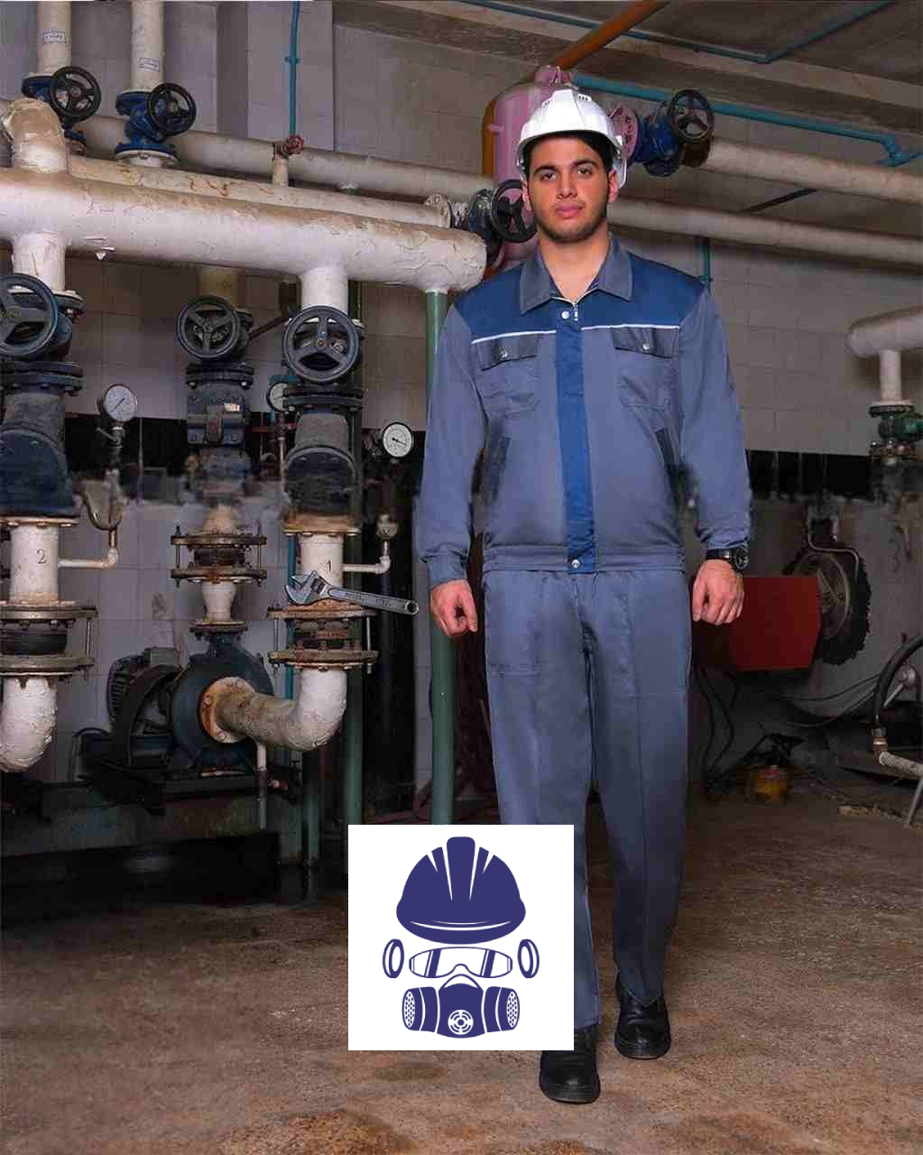 لباس کار پروشات مدل آریا طوسی آبی