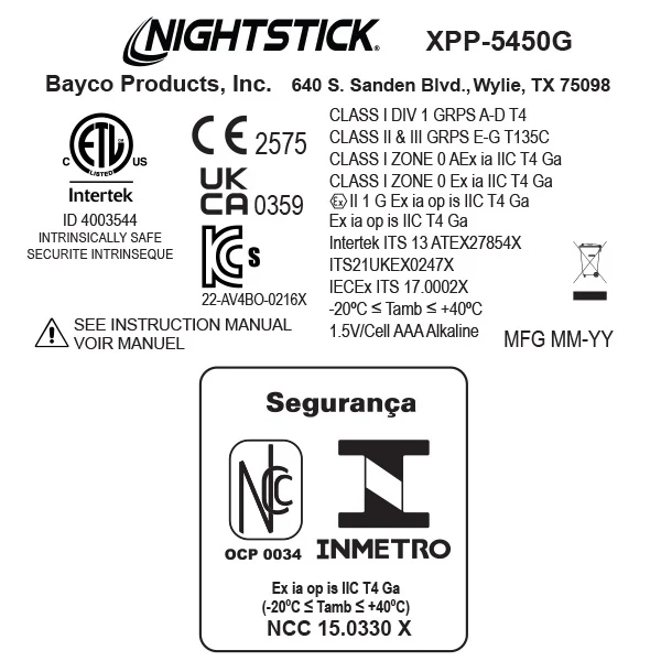 چراغ قوه ضد انفجار نایت استیک مدل night stick XPR-5450G