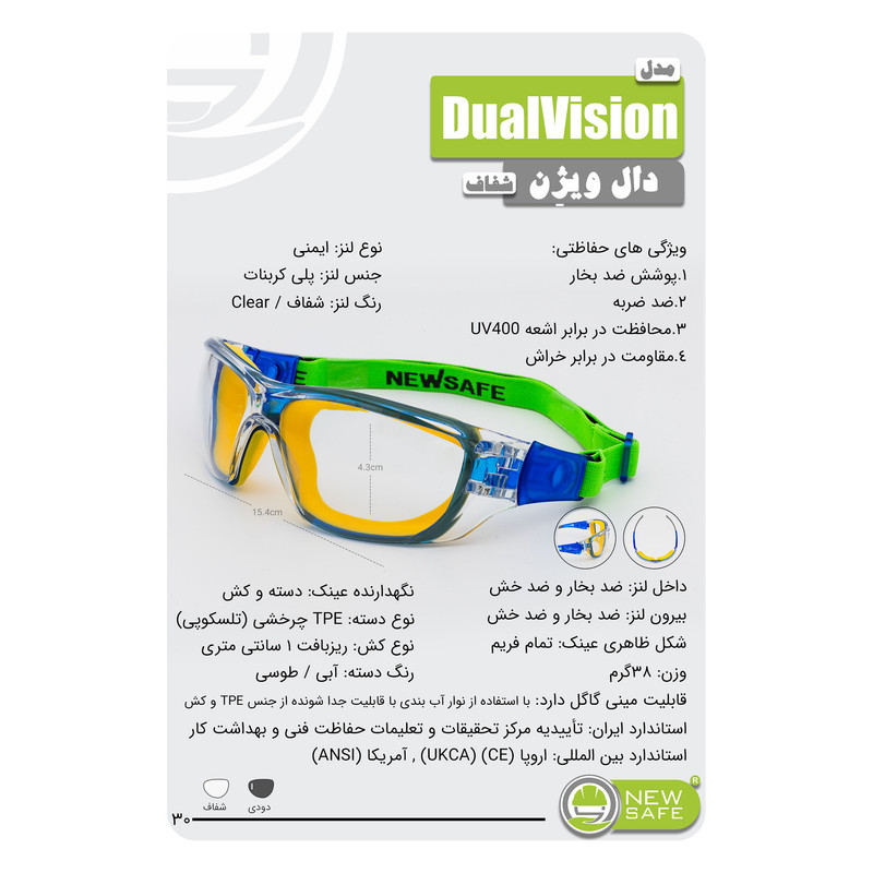 عینک ایمنی نیوسیف مدل دو حالته Dualvision با قابلیت تبدیل به مینی گاگل