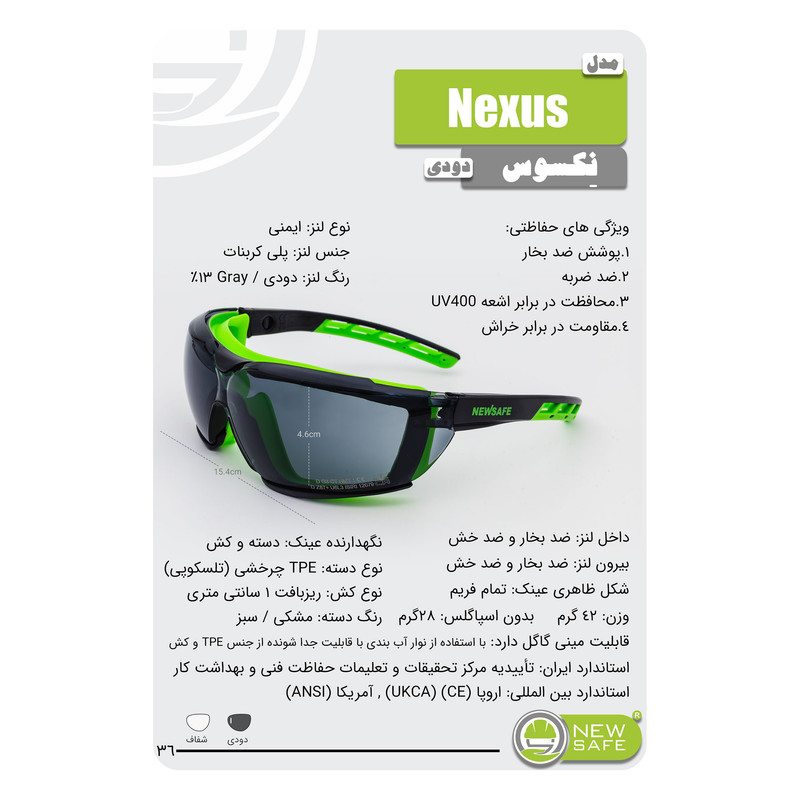 عینک ایمنی نیوسیف دو حالته مدل Nexus با قابلیت تبدیل به مینی گاگل