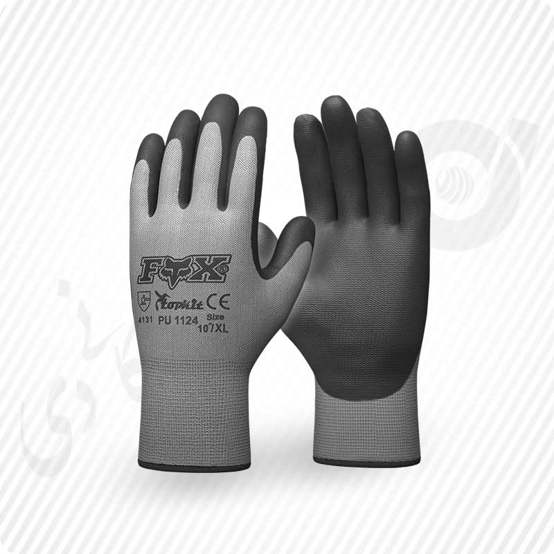 دستکش ایمنی مونتاژکاری کف مواد پی یو FOX کد: 1124